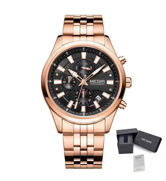 MEGIR Fashion Men Watches Luxury Business Wristwatch Stainless Steel Quartz Watch Calendar Luminous Man Clock Relogio Masculino 2154