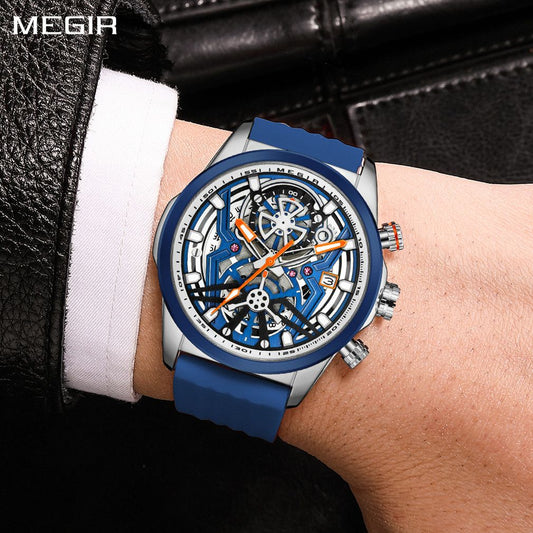 MEGIR Men's Watch Chronograph Fashion Quartz Wristwatch Waterproof Luminous Sports Military Watches Clock with Auto Date 2235
