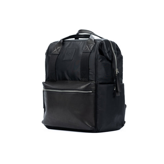 K0037AB | Waterproof Nylon Backpack/Full Grain Leather with Light Grain - Black Color - Polished Nickel Accessories. Dimensions: 27 x 39 x 19 cm - Packaging: Tnt bag